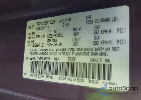 2001 Dodge Ram 1500 St z USA, uszkodzony, nr VIN 3B7HC13Y01M509070